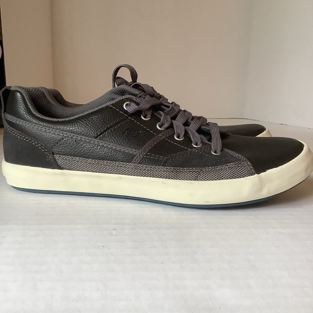 Skechers Sneakers Lace Up Leather Black Grey Size 9.5